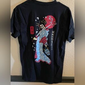 Riot Society Black Tee with Red and Blue Graphic